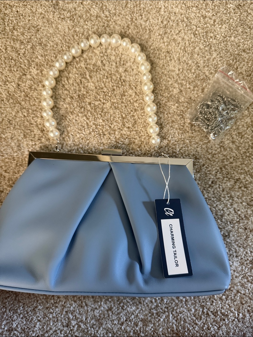 Pearl-Handle Clutch in Powder Blue